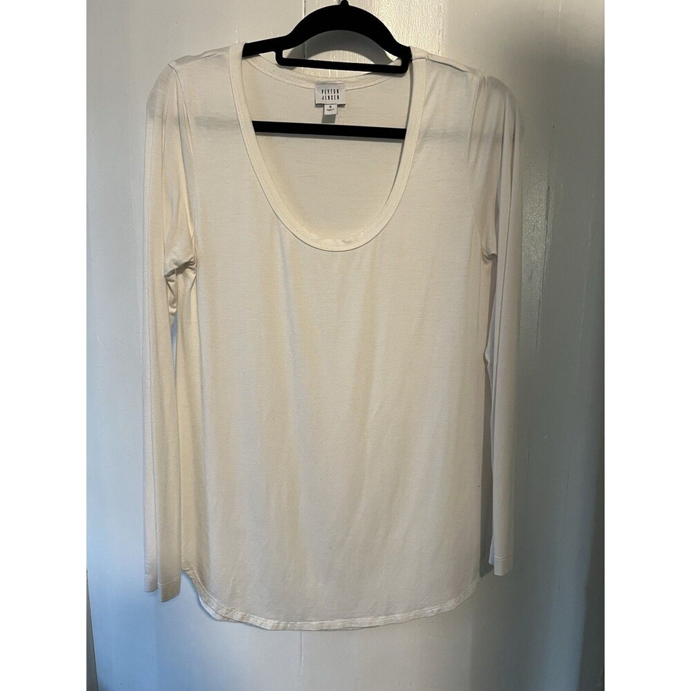 Peyton Jensen Womens Small Off-White Solid Top Long Sleeves Stretch